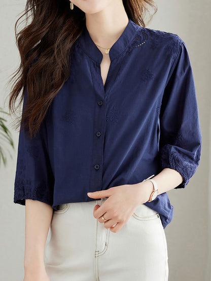 Eva Classic Embroideried Hollowed Shirt