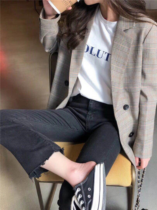 Effortless Style Collar Plaid Blazer