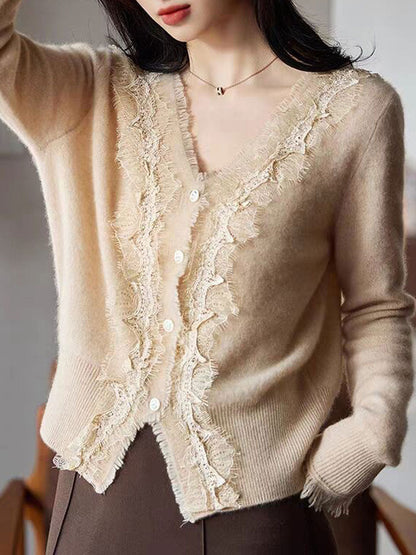 Emma Elegant V-Neck Lace Knitted Cardigan