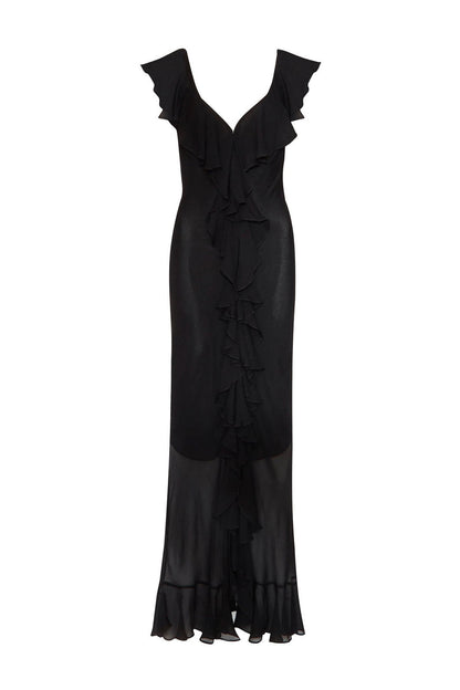 Sunlight Lotus｜Chiffon Ruffle Maxi Dress