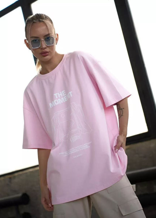 Sunprint Oversized Graphic Tee – Pink Statement Comfort