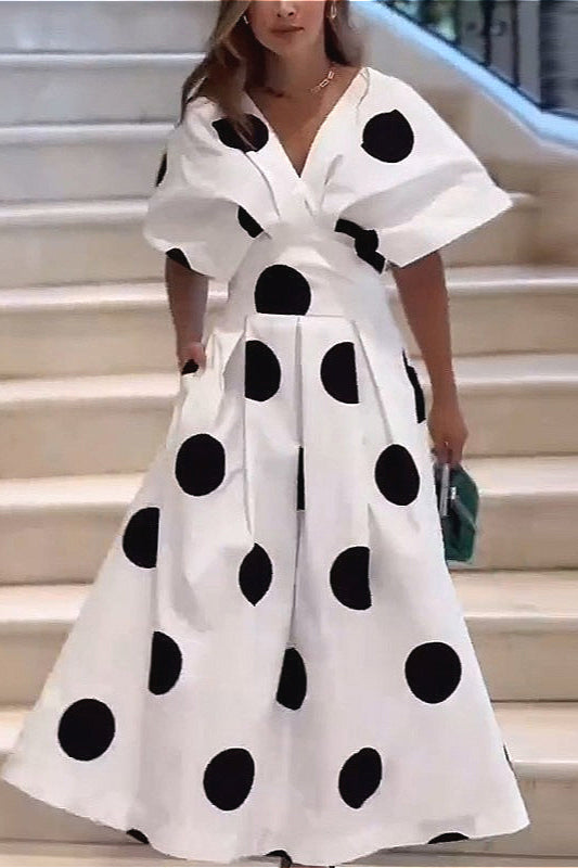 Polka Dot Puff Sleeve Maxi Dress