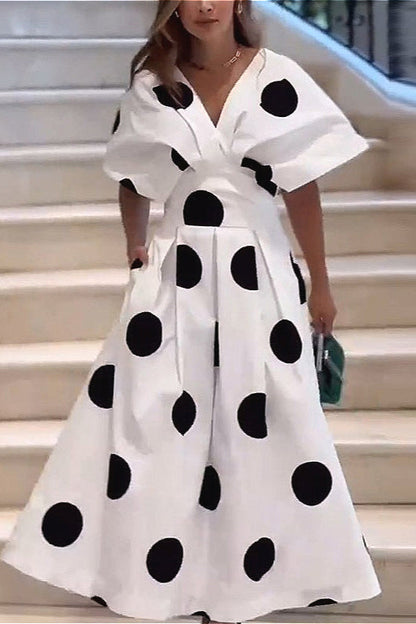 Polka Dot Puff Sleeve Maxi Dress