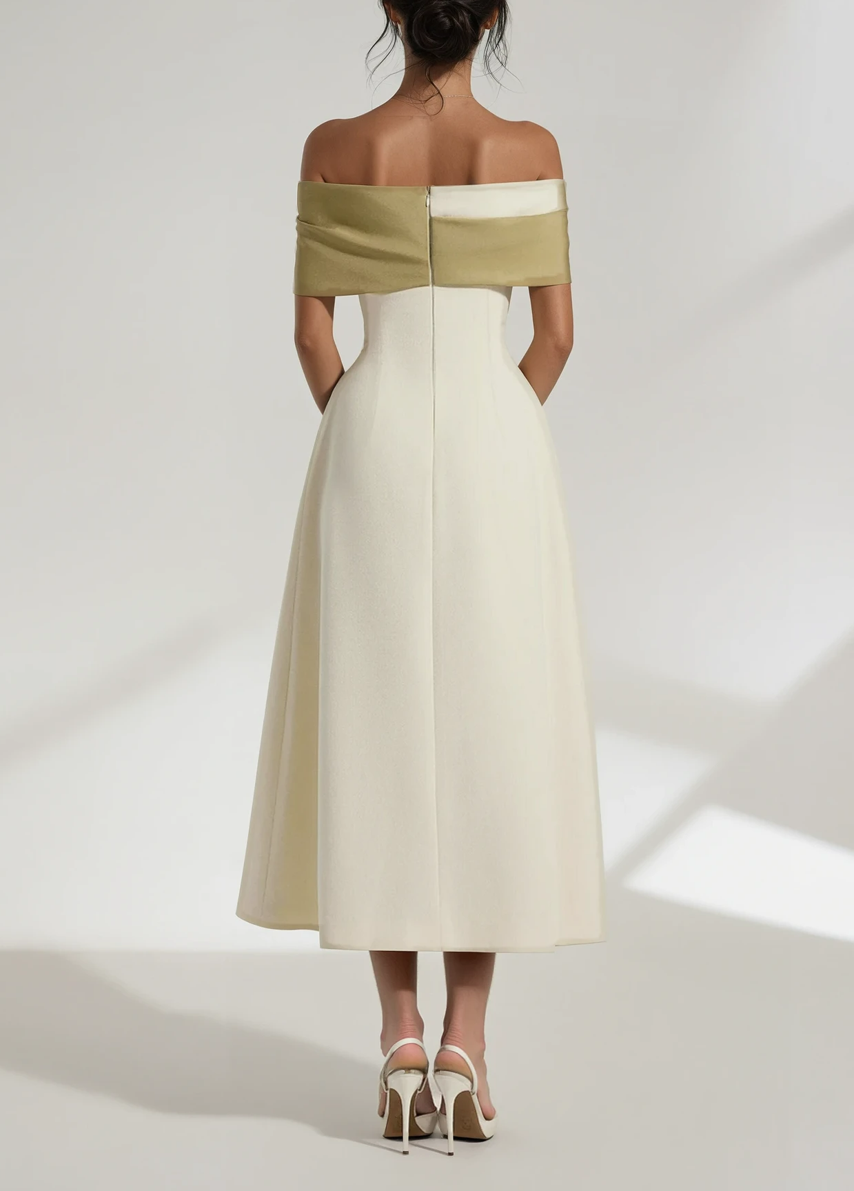 Cicek Floral Appliqué Off Shoulder Midi Dress