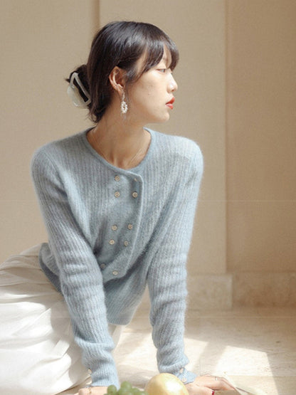 Alena French Style Double-breasted Knitted Cardigan-Orange