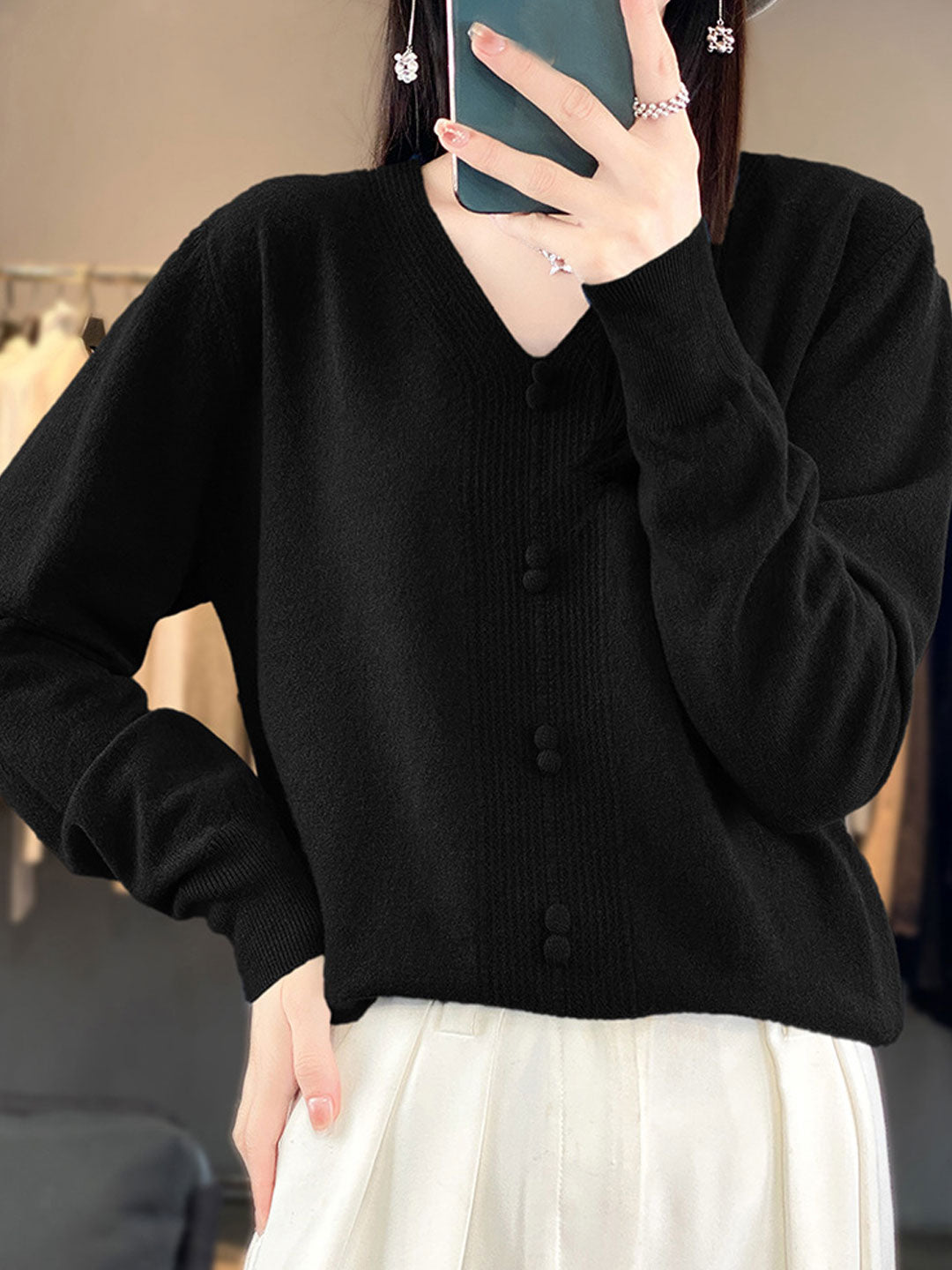 Abigail Casual V-neck Loose Knitted Sweater-Green