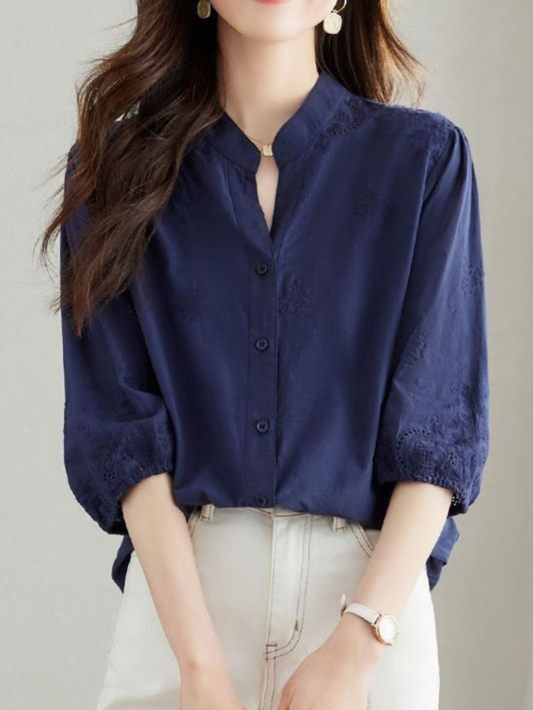 Eva Classic Embroideried Hollowed Shirt