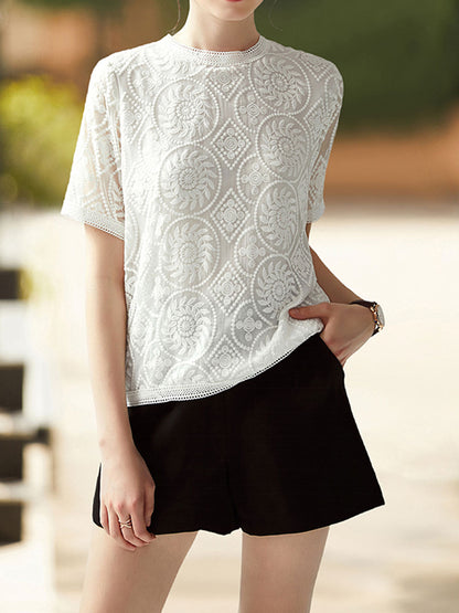 Sophie Elegant Crew Neck Embroidered Top