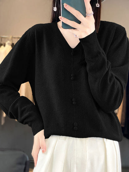 Abigail Casual V-neck Loose Knitted Sweater-Brown