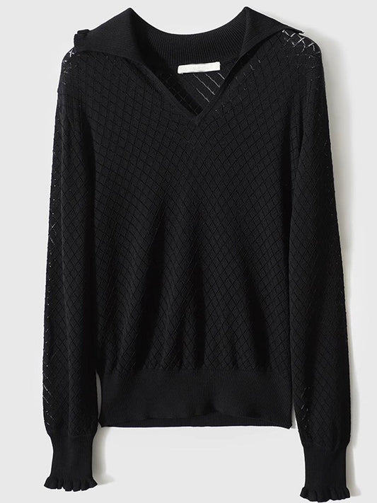 Ashley Classic V-Neck Hollow Solid Color Knitted Top-Camel