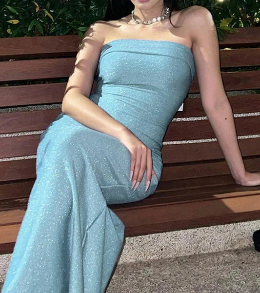 Glitter Sleeveless Tube Maxi Dress