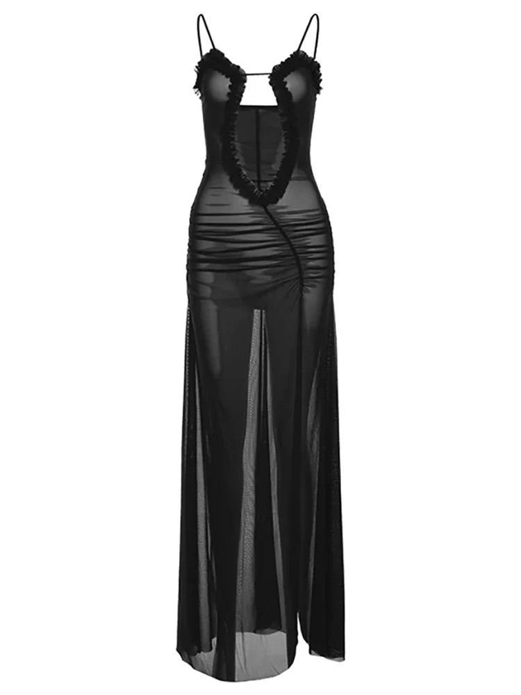 DressBetty - 2024 Sexy Backless Mesh Split Sleeveless Maxi Dress