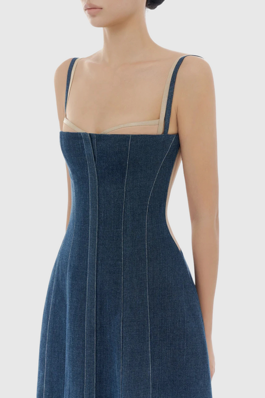Abeje Corset Denim Midi Dress