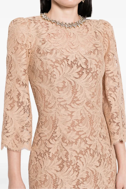 Acotas Lace Crystal-embellished Midi Dress - Nude