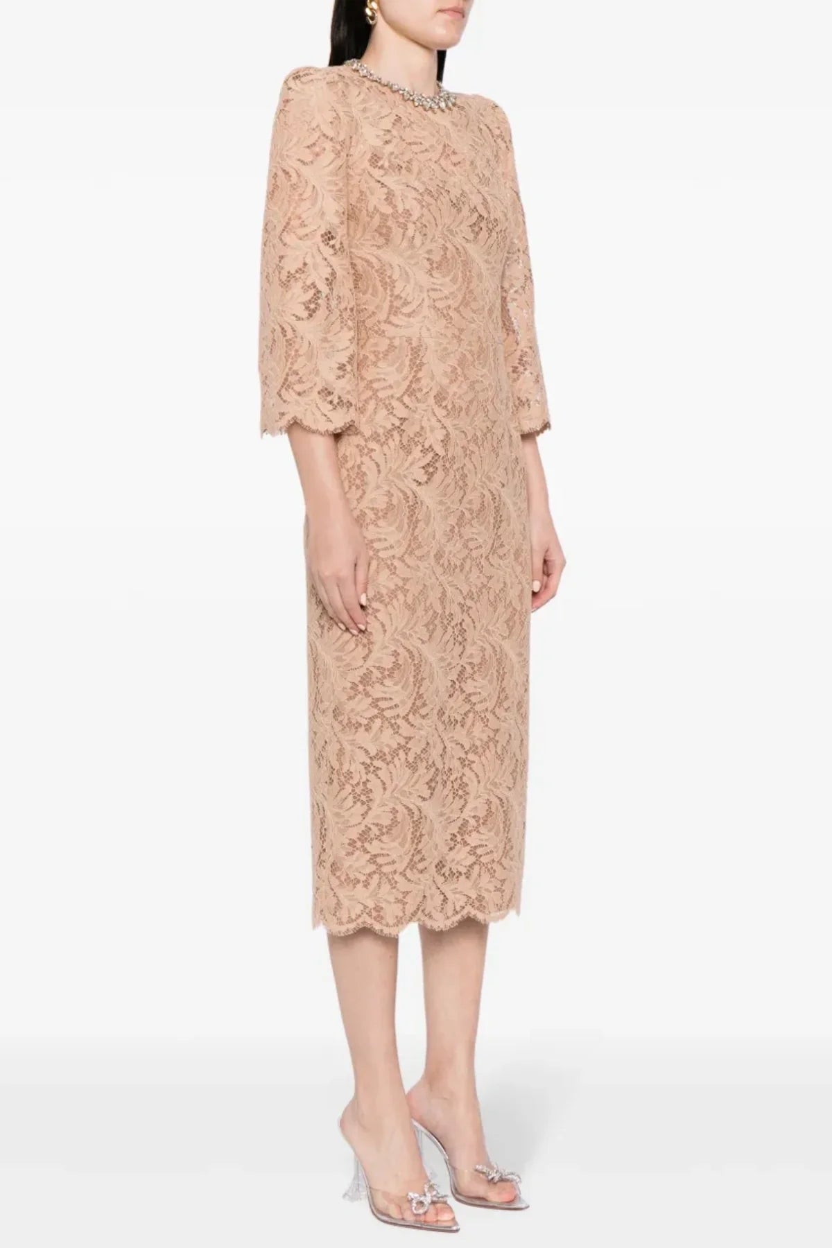Acotas Lace Crystal-embellished Midi Dress - Nude