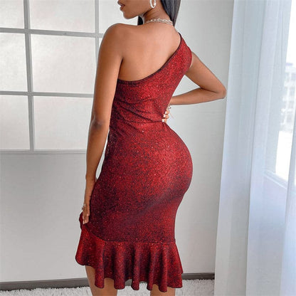 DressBetty - Akaily Spring Fall Dot Folds Red Dress
