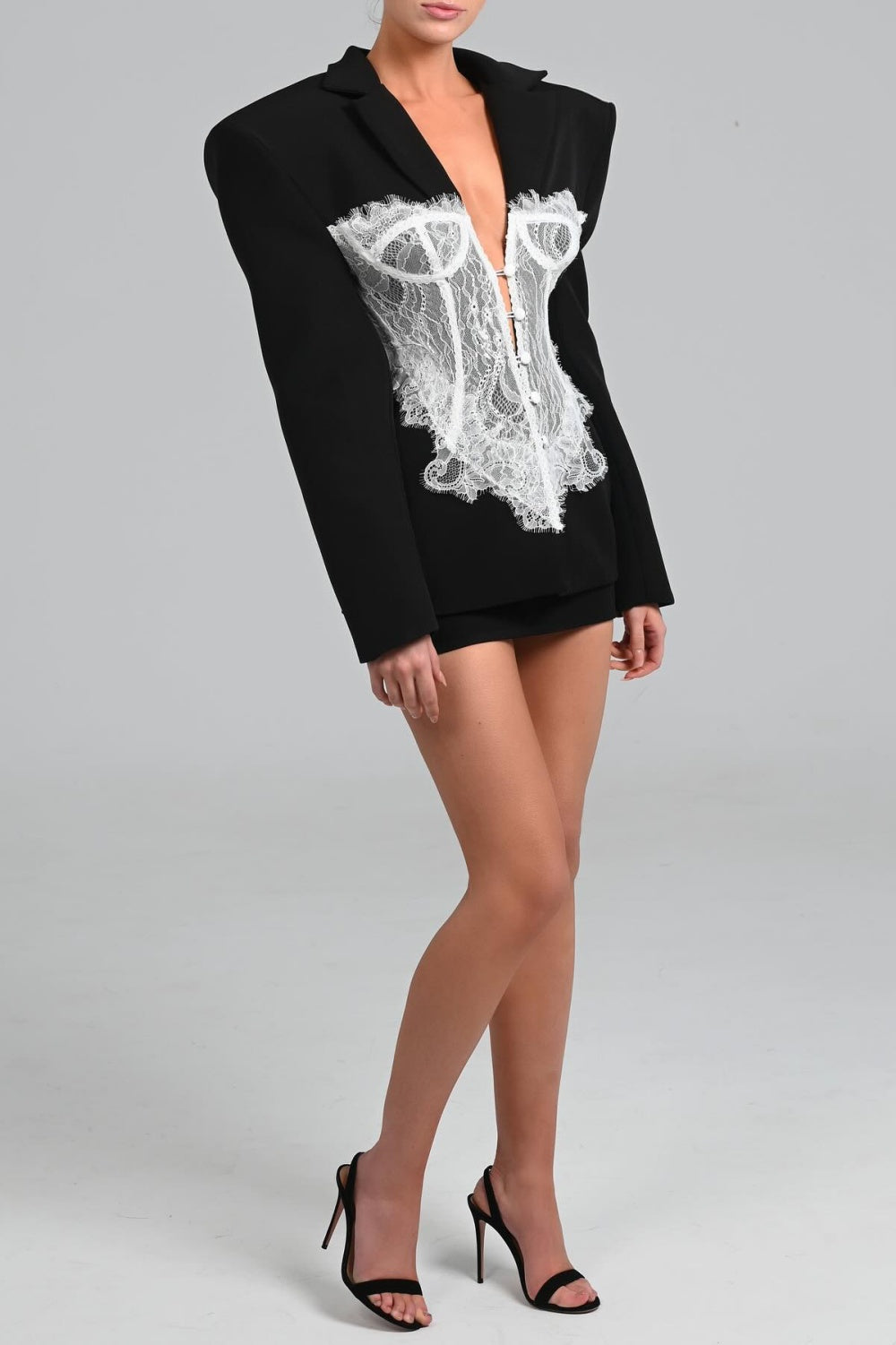 Alvera Lace Corset Blazer - Black
