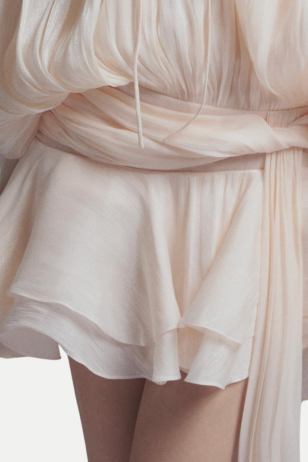 Anzay Pleated Ruffled Hem Mini Dress - Beige
