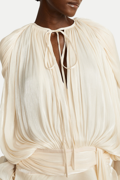 Anzay Pleated Ruffled Hem Mini Dress - Beige