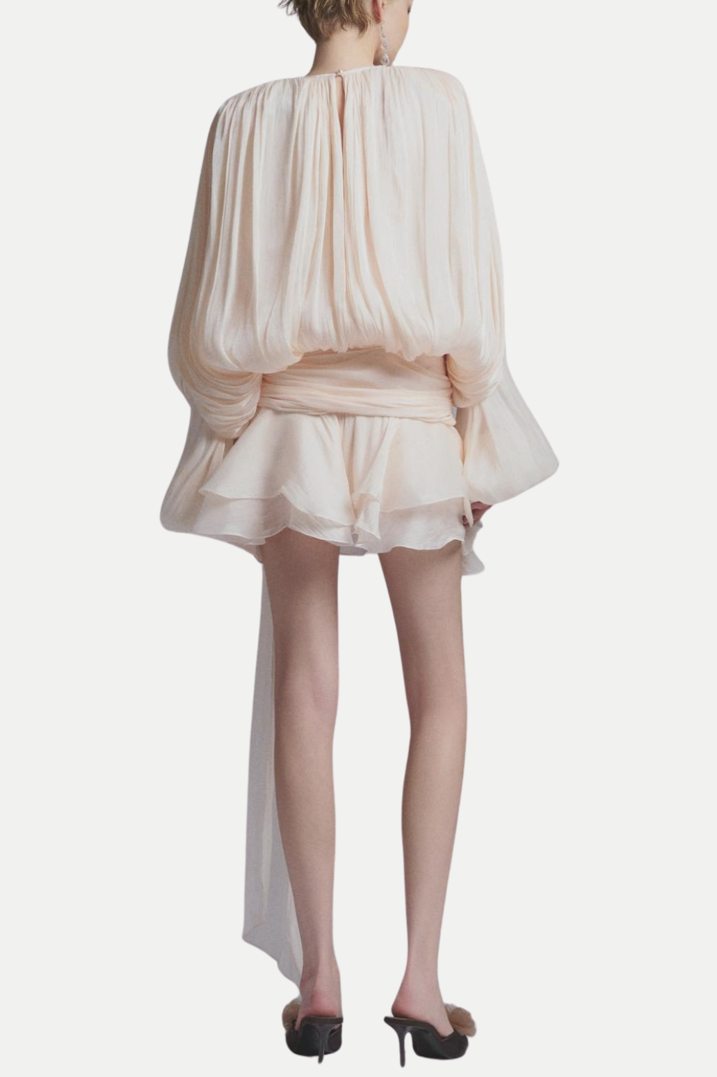 Anzay Pleated Ruffled Hem Mini Dress - Beige