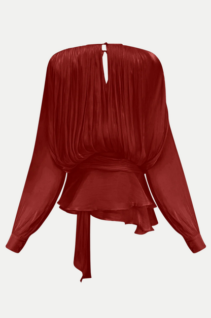 Anzay Pleated Ruffled Hem Mini Dress - Red