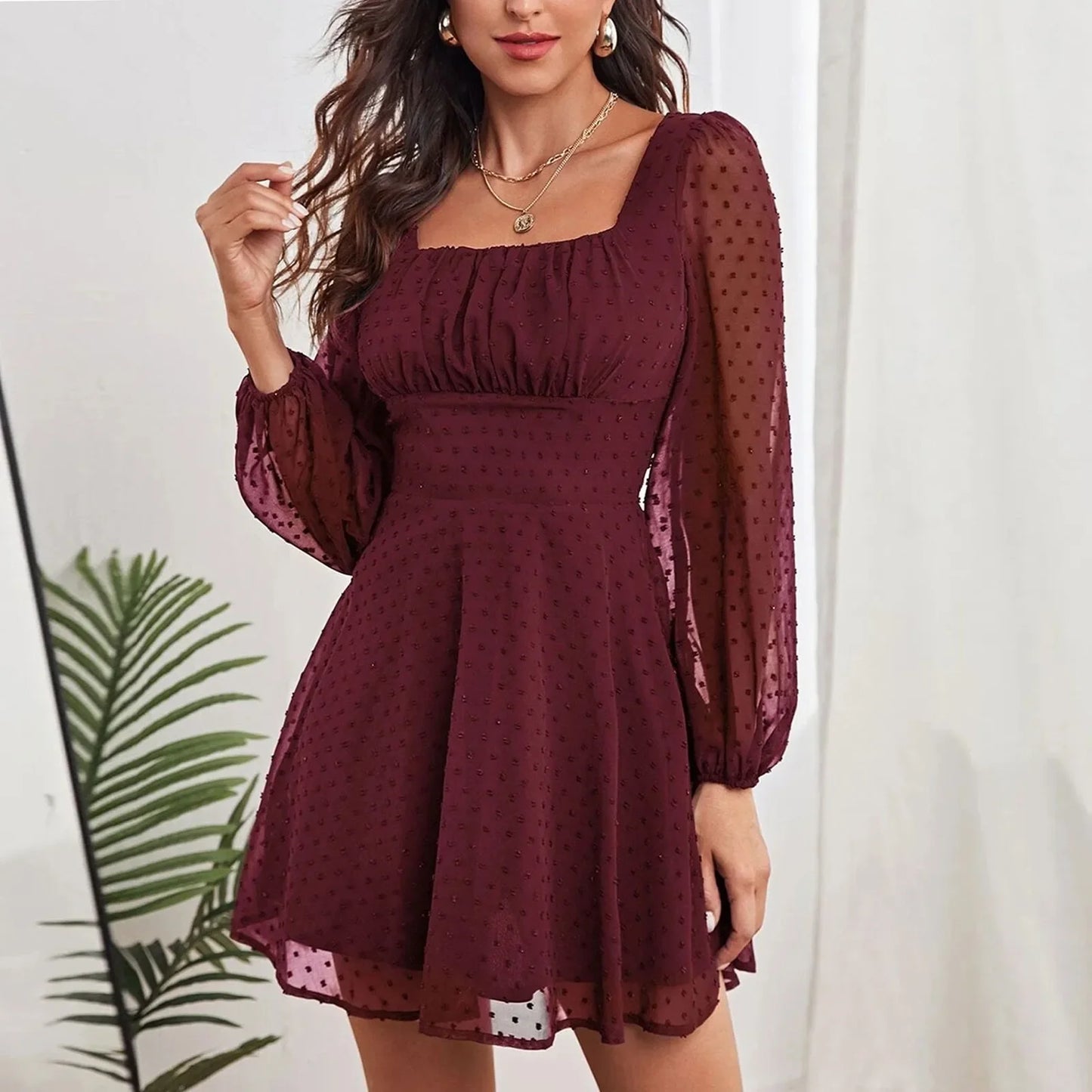 DressBetty - 2024 Winter Temperament Elegant Casual Fashion Long Sleeve High Waist Midi Dress