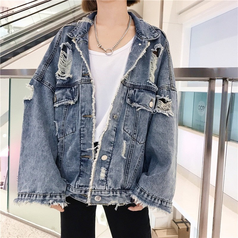 DressBetty - Hole Denim Bomber Jacket