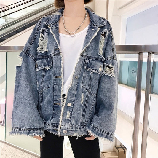 DressBetty - Hole Denim Bomber Jacket