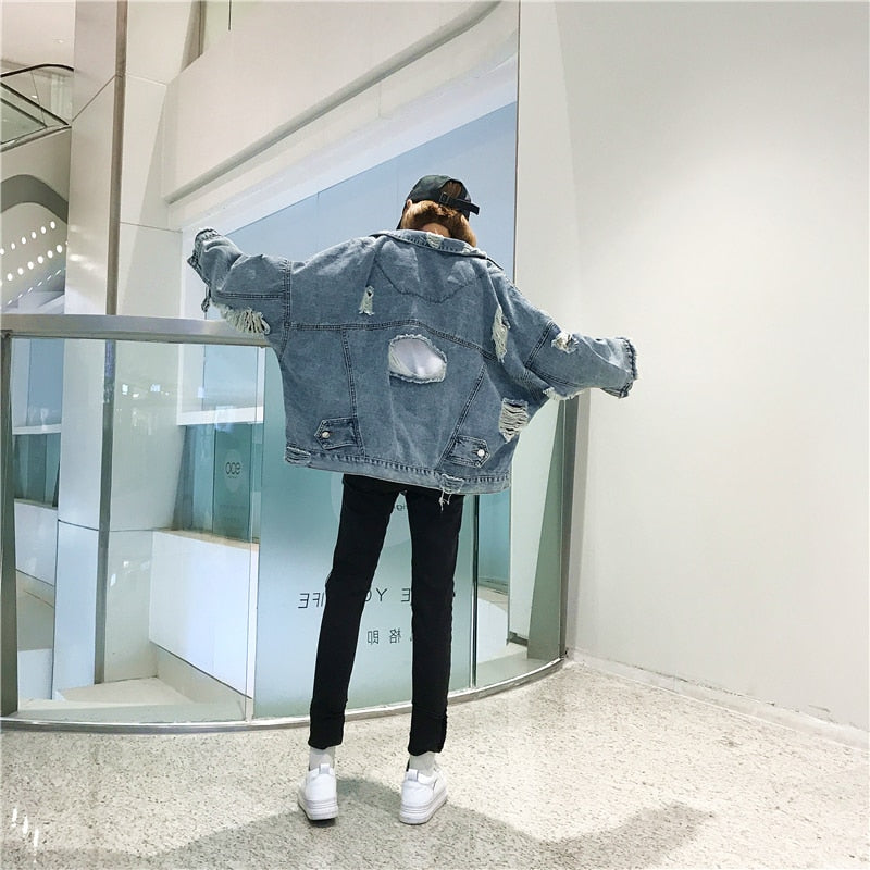 DressBetty - Hole Denim Bomber Jacket