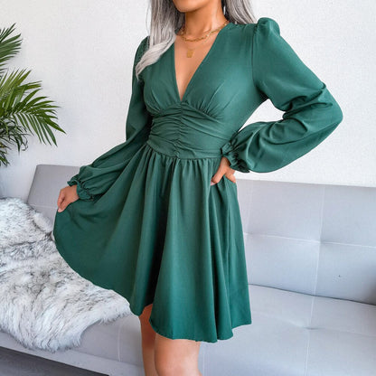 DressBetty - V-Neck Solid Colorl Chiffon Dress