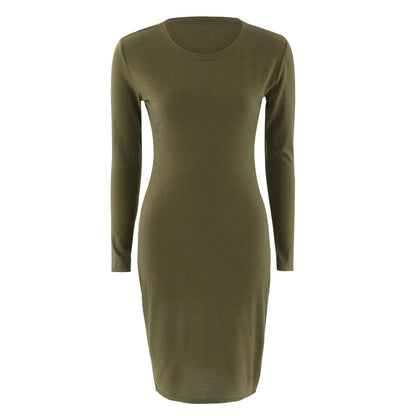 DressBetty - 2024 Spring Knitted Cotton Gray Casual Long Sleeve Bodycon Dress