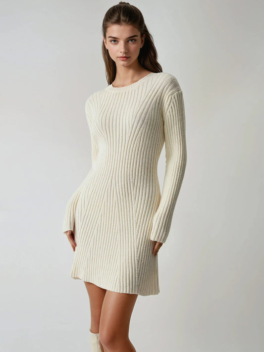 Rib Long Sleeve Short Sweater Dress
