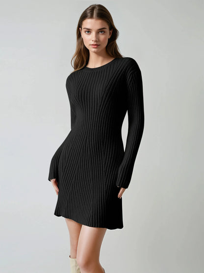 Rib Long Sleeve Short Sweater Dress