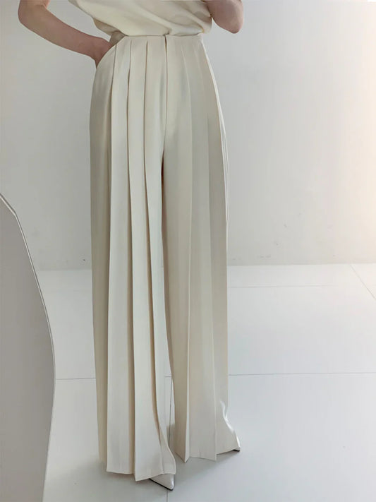 Pleated High Waist Wide Leg Pants Loose Straight Pants