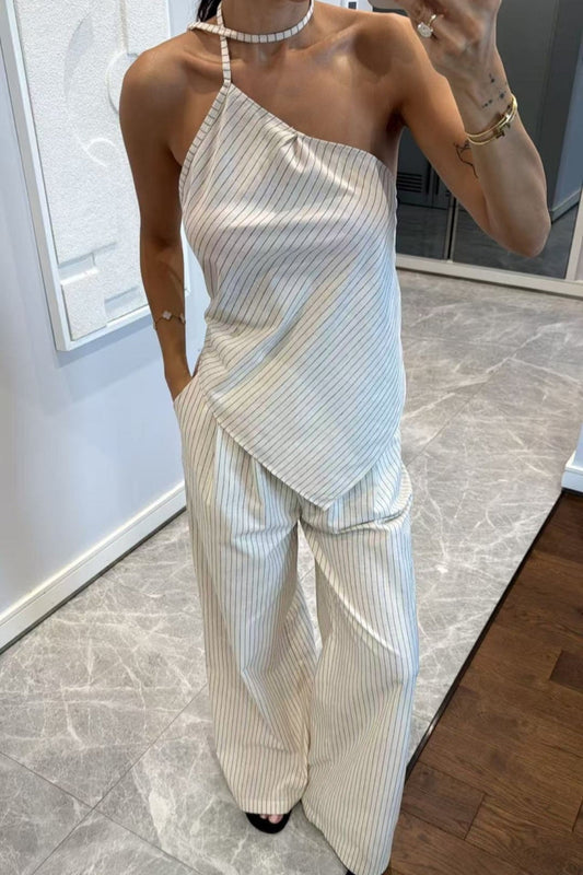 One-Shoulder Striped Two-Piece Set