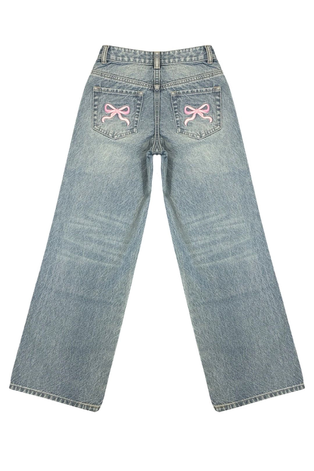 Back Pocket Bow Embroidery Wide Leg Jeans