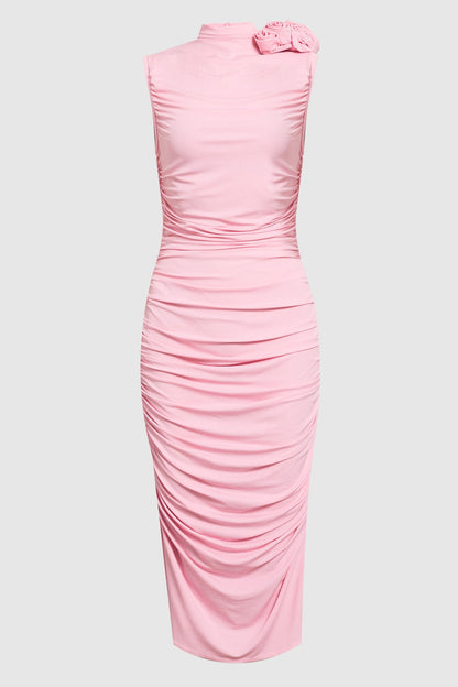 Bailee Ruched Flower Midi Dress