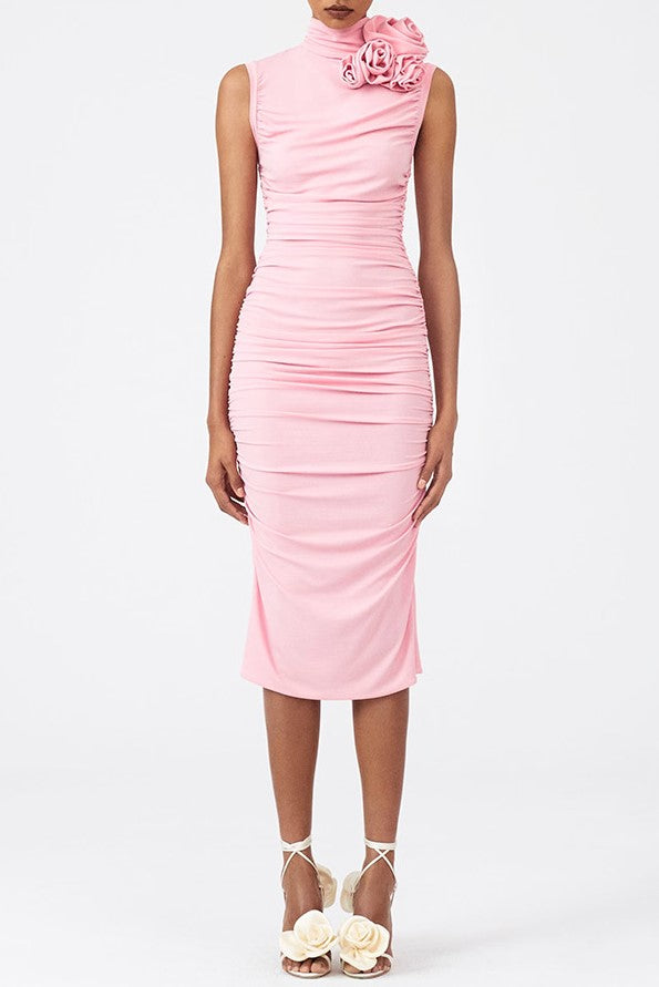Bailee Ruched Flower Midi Dress