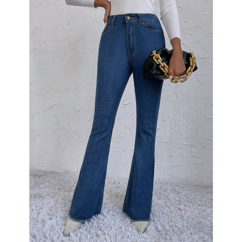 DressBetty - Benuynffy Button Fly Women's Raw Hem Flare Jeans