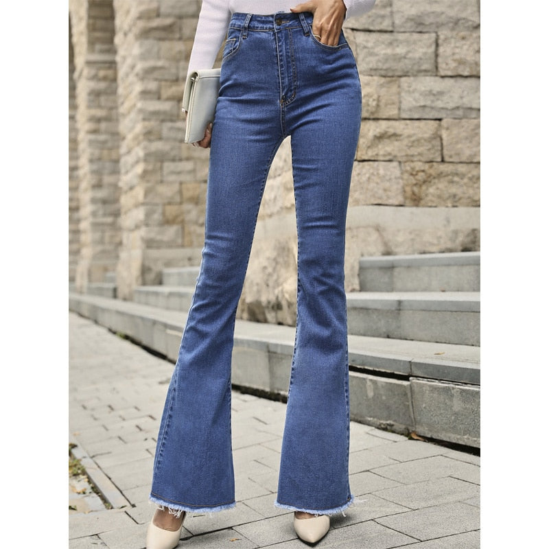DressBetty - Benuynffy Button Fly Women's Raw Hem Flare Jeans