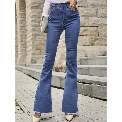 DressBetty - Benuynffy Button Fly Women's Raw Hem Flare Jeans