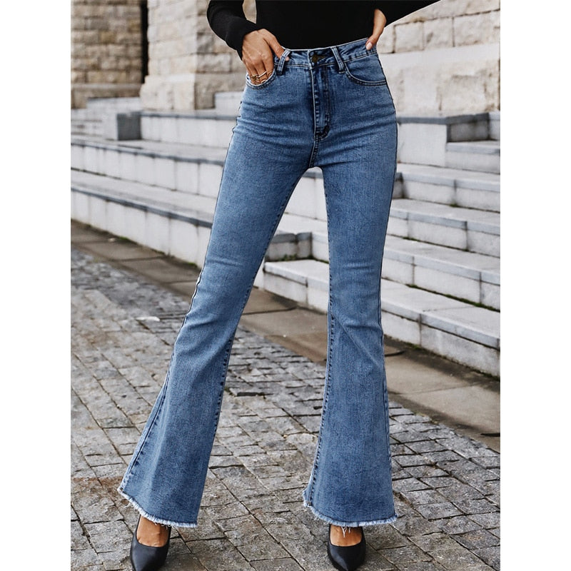DressBetty - Benuynffy Button Fly Women's Raw Hem Flare Jeans