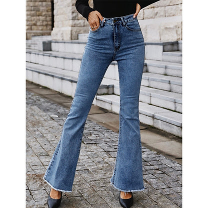 DressBetty - Benuynffy Button Fly Women's Raw Hem Flare Jeans
