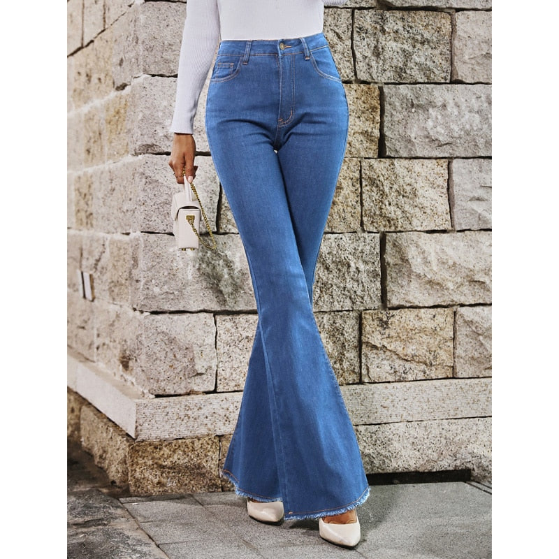 DressBetty - Benuynffy Button Fly Women's Raw Hem Flare Jeans