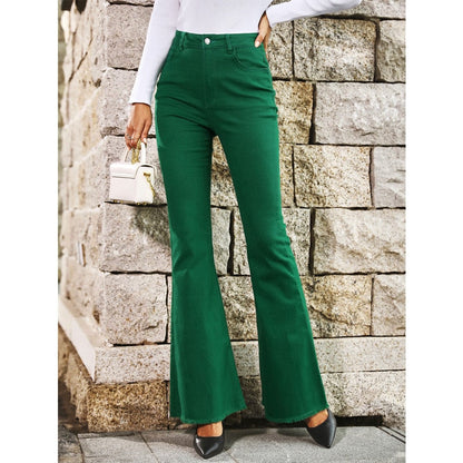 DressBetty - Benuynffy Button Fly Women's Raw Hem Flare Jeans