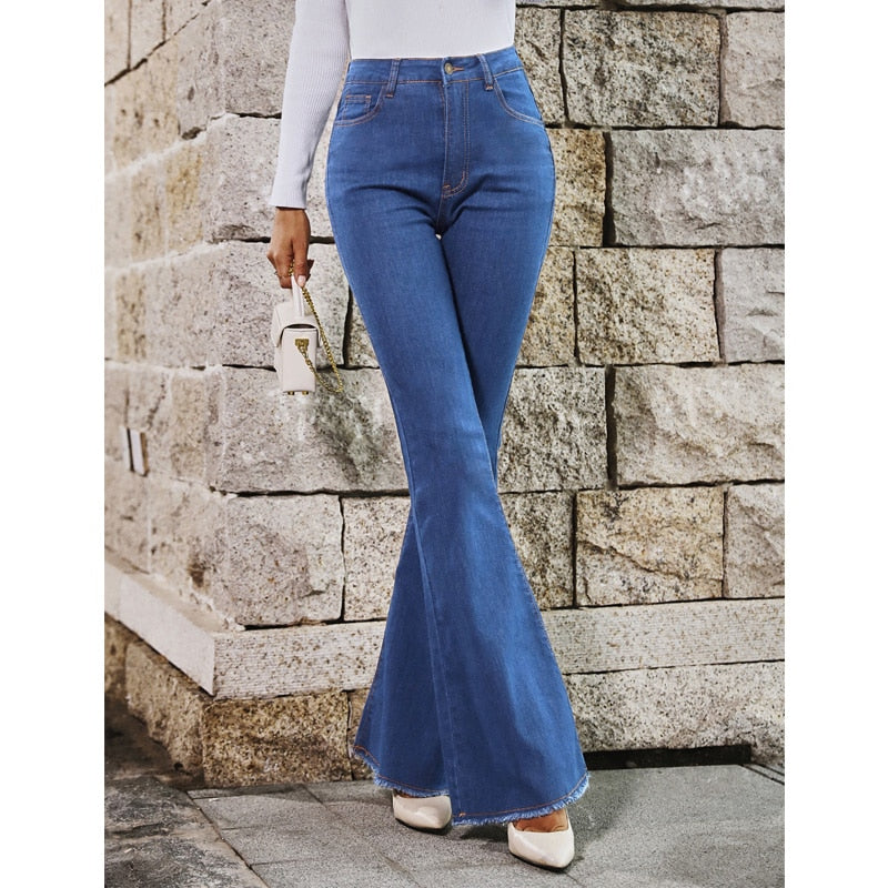 DressBetty - Benuynffy Button Fly Women's Raw Hem Flare Jeans