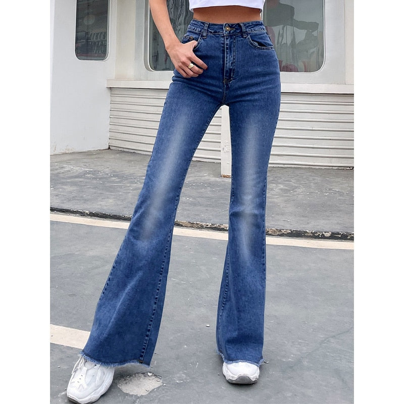 DressBetty - Benuynffy Button Fly Women's Raw Hem Flare Jeans