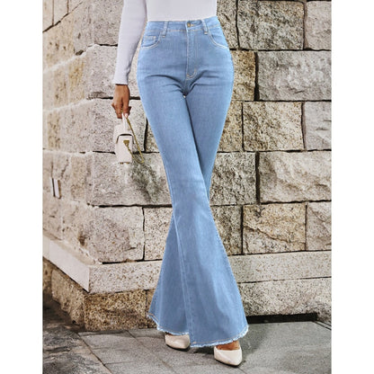 DressBetty - Benuynffy Button Fly Women's Raw Hem Flare Jeans