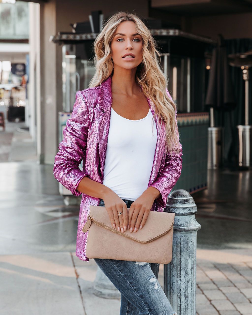 DressBetty - Black Sequin Shinny Shirt Coat