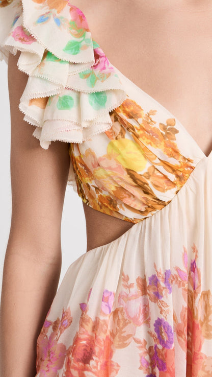 Maya | Boho Blossom Ruffle Midi Dress